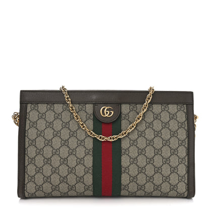 Gucci GG Supreme Monogram Web Medium Ophidia Chain Shoulder Bag Brown 1 of 10