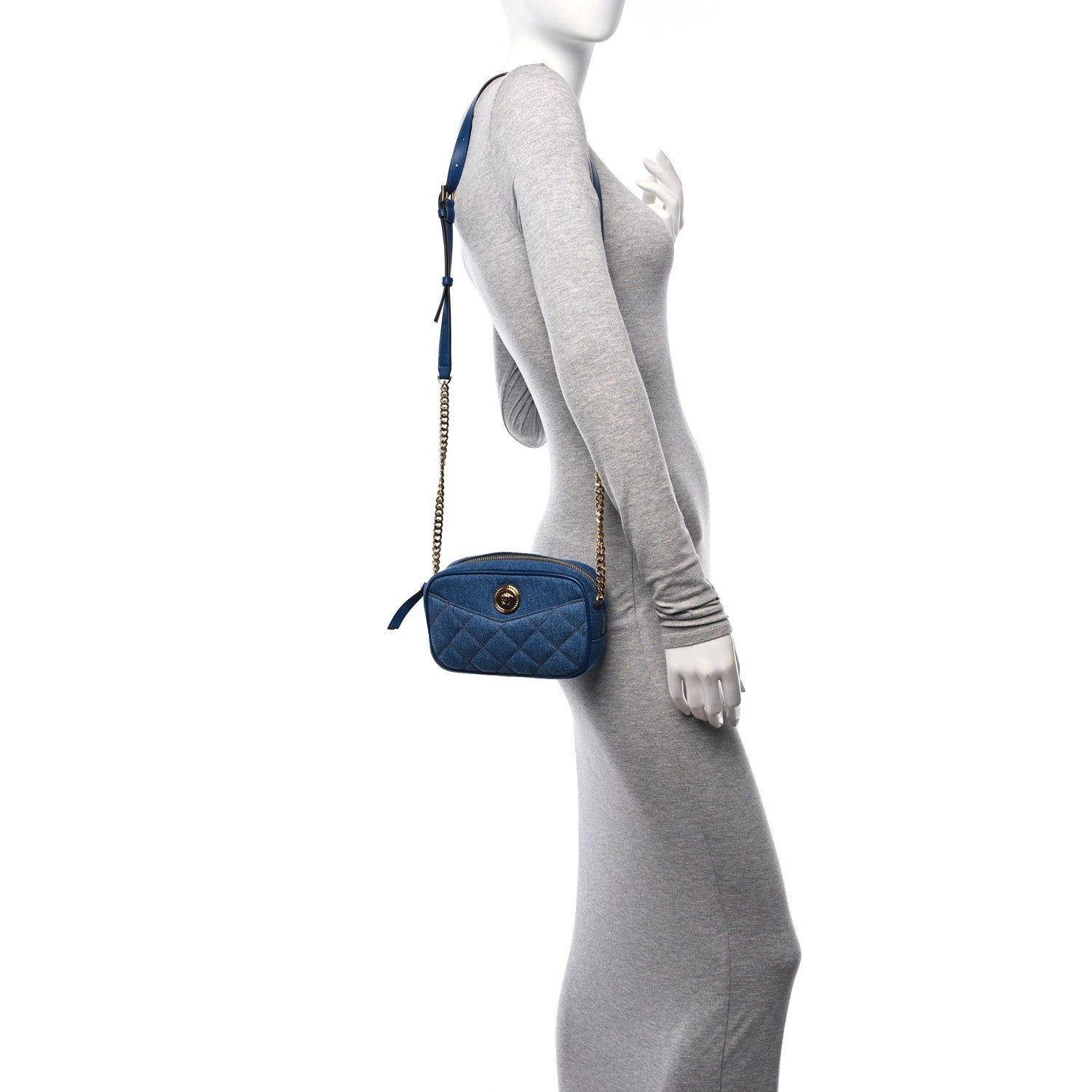 Versace Denim Quilted La Medusa Camera Bag Blue 2 of 10