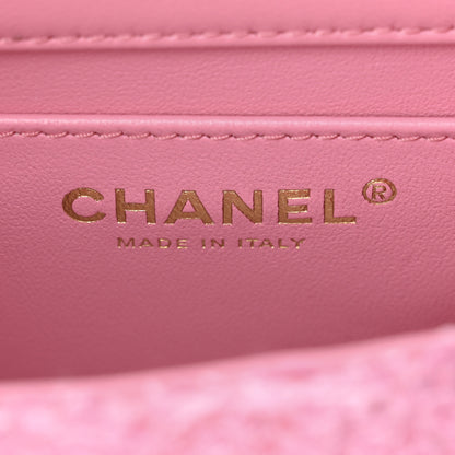 Chanel Tweed Quilted Pearl Twist Mini Square Flap Pink Dark Pink 6 of 11