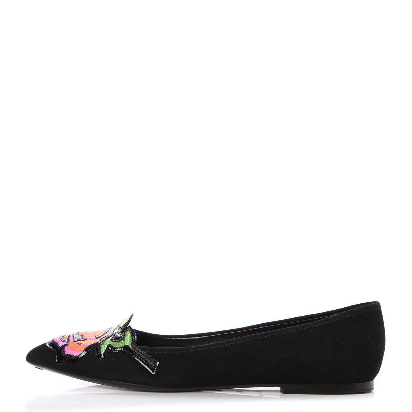 Suede Graffiti Rose Ballet Flats 38.5 Black