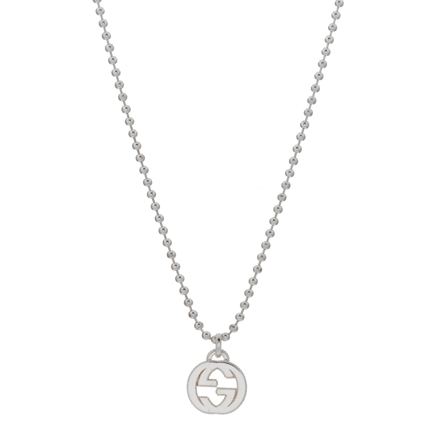 Sterling Silver Interlocking GG Pendant Beaded Necklace
