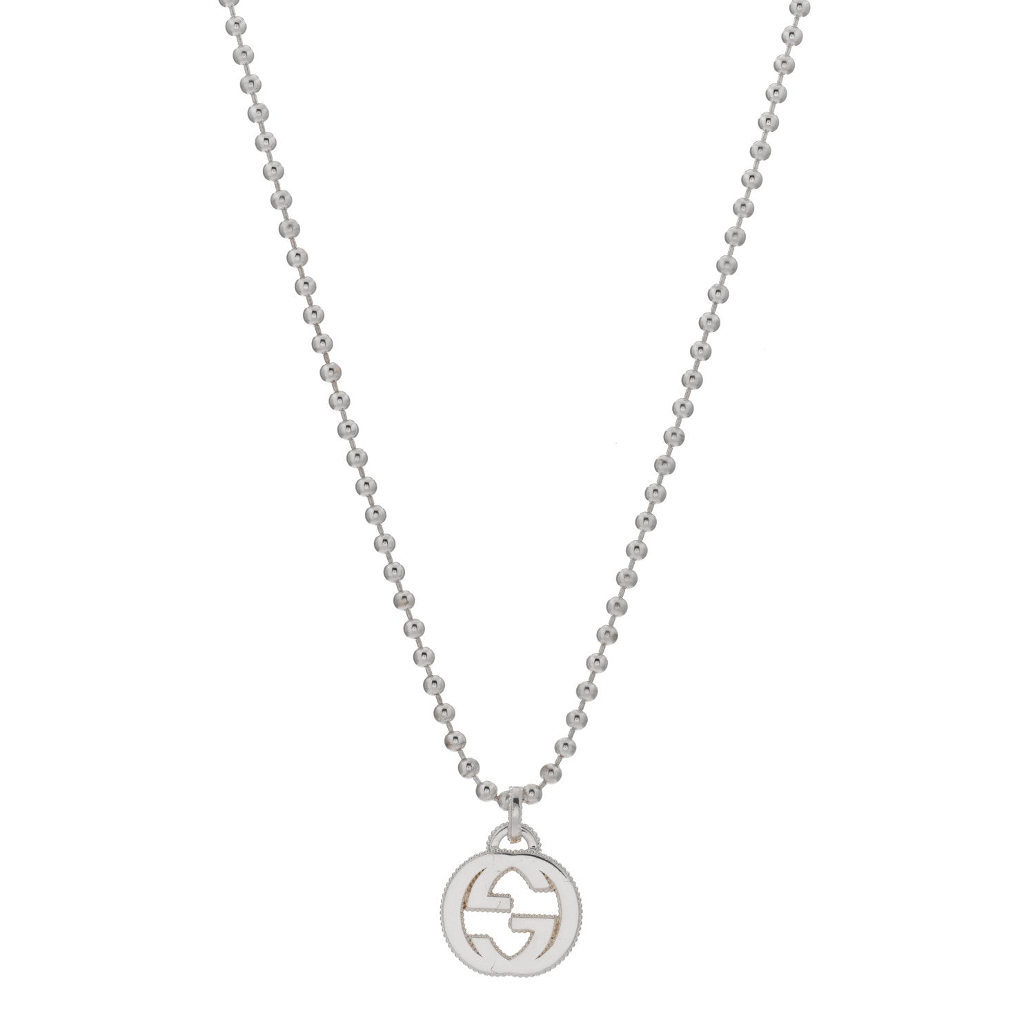 Gucci Sterling Silver Interlocking GG Pendant Beaded Necklace 1 of 3