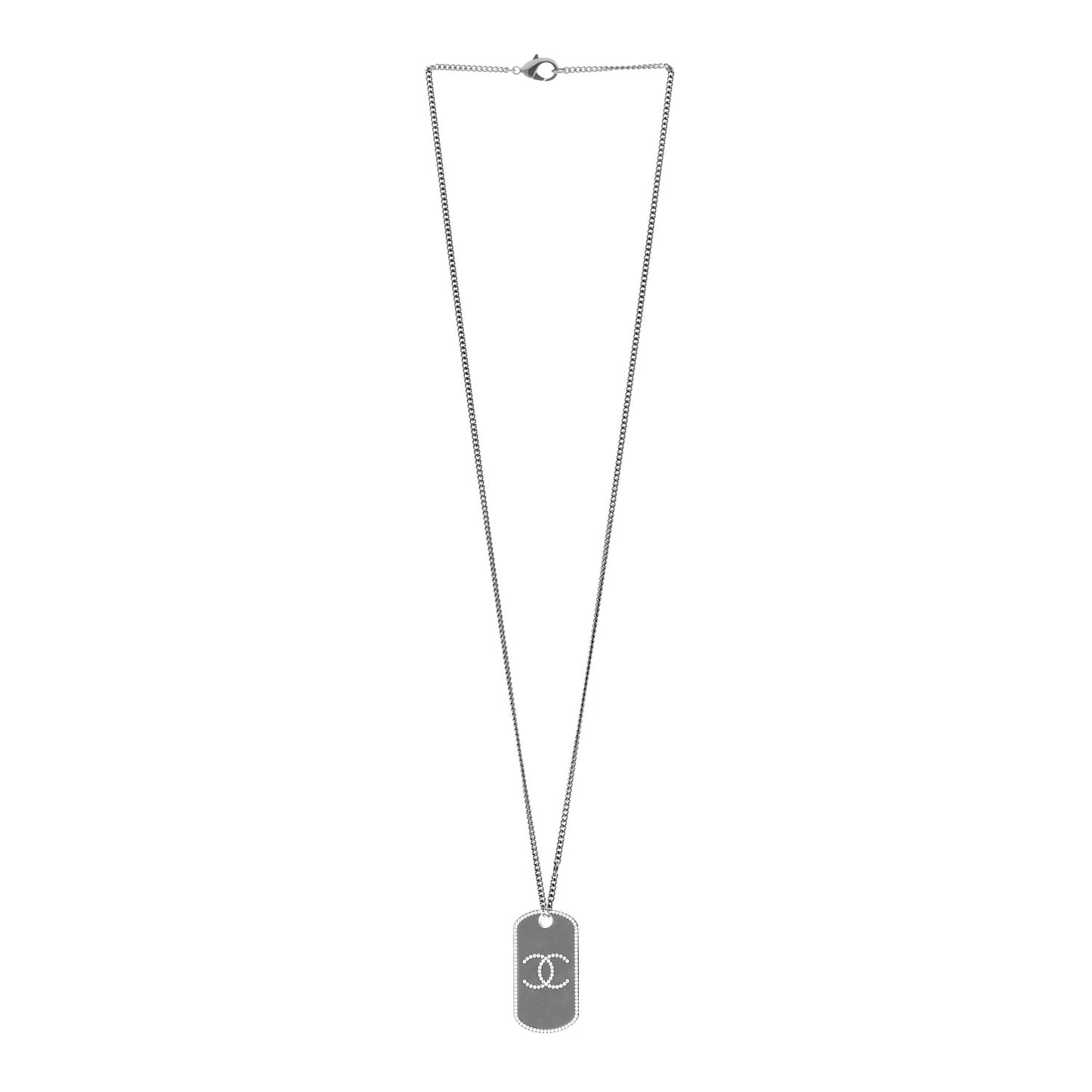 Metal Crystal Ruthenium Dog Tag Charm Necklace Black