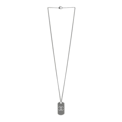 Chanel Metal Crystal Ruthenium Dog Tag Charm Necklace Black 3 of 5