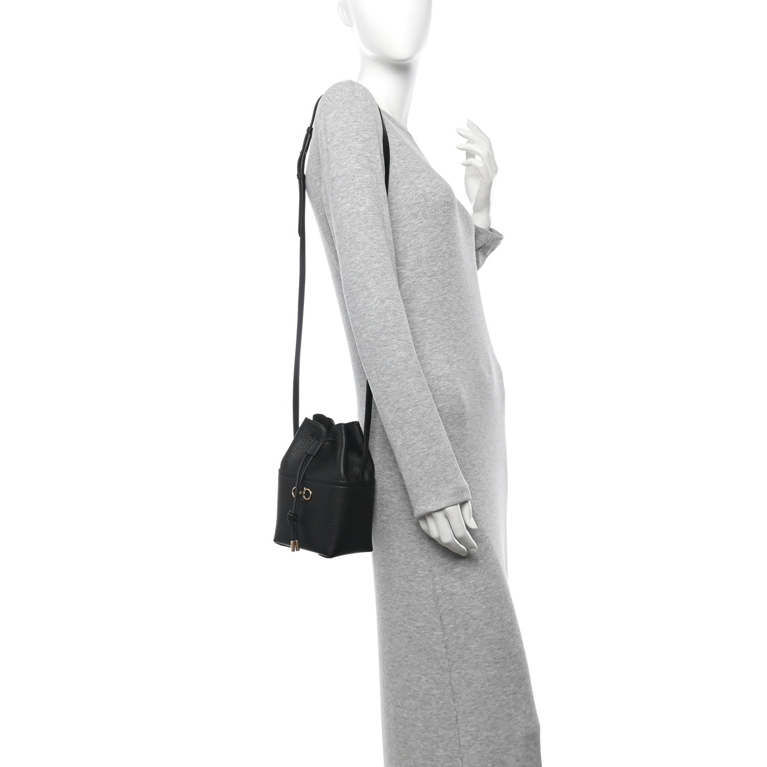 Salvatore Ferragamo Grained Calfskin Mini Gancino Bucket Bag Black 2 of 10