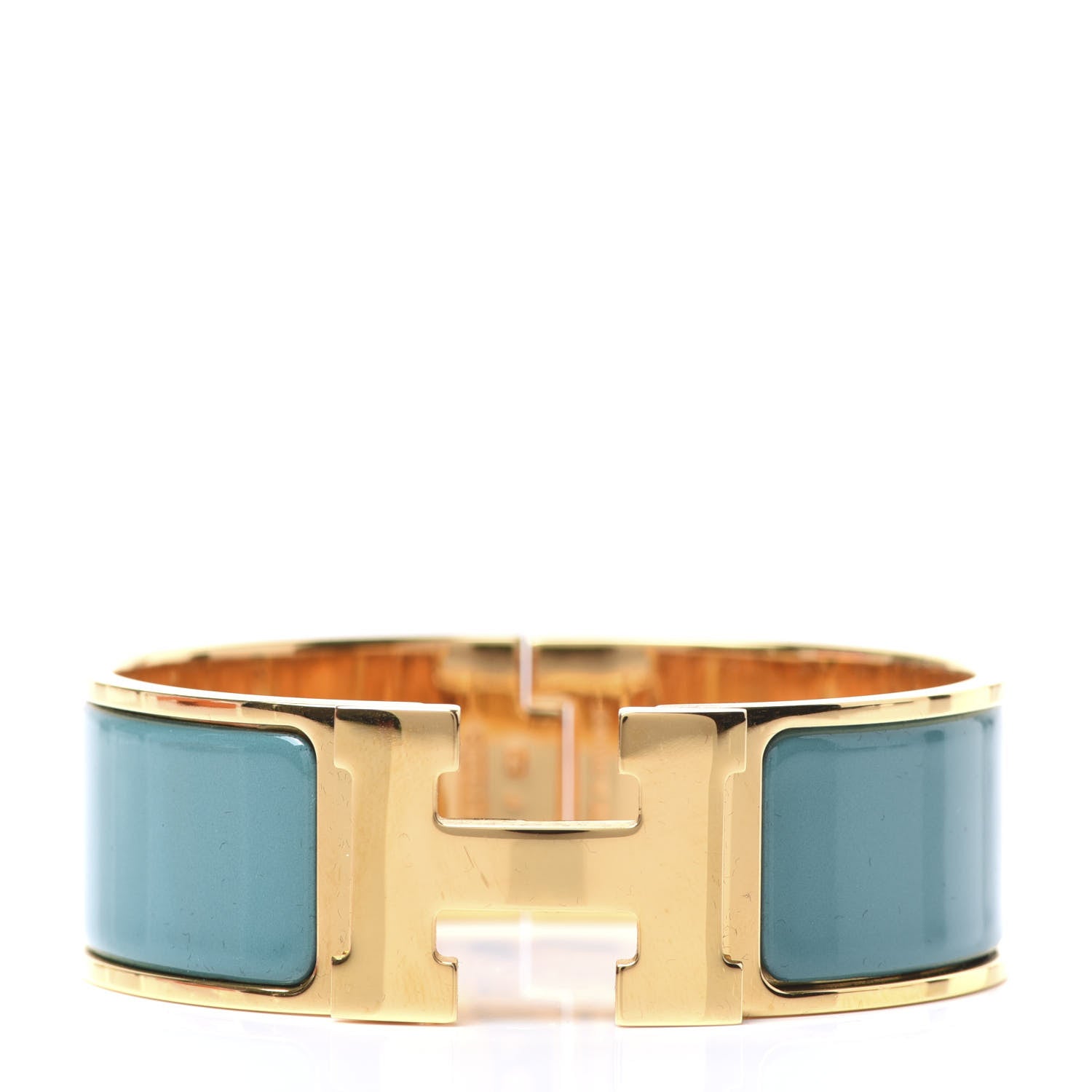 Hermes Enamel Wide Clic Clac H Bracelet PM Vert Bleuete 1 of 5