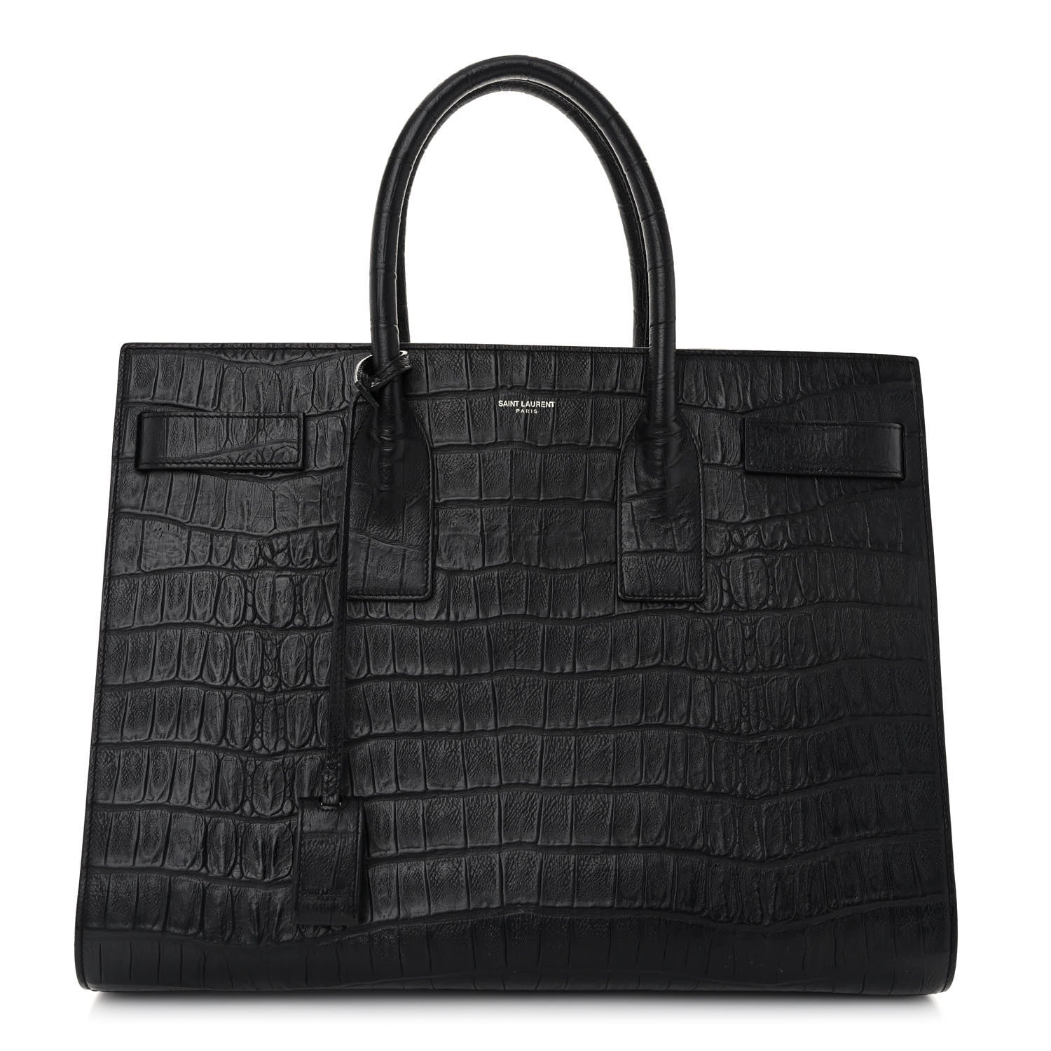 Saint Laurent Calfskin Crocodile Embossed Large Sac De Jour Carryall Black 1 of 10