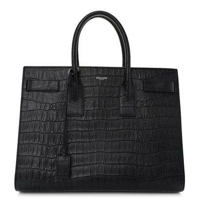 Saint Laurent Calfskin Crocodile Embossed Large Sac De Jour Carryall Black 1 of 10
