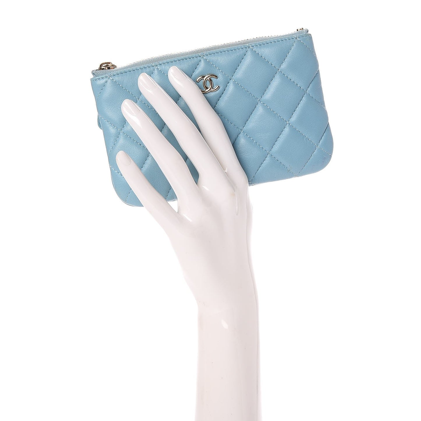 Lambskin Quilted Small Cosmetic Case Blue