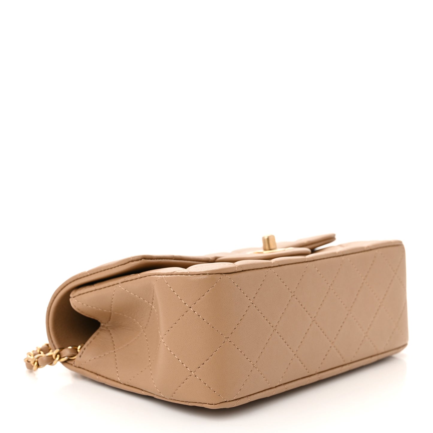 Lambskin Quilted Metal Mini Top Handle Rectangular Flap Beige