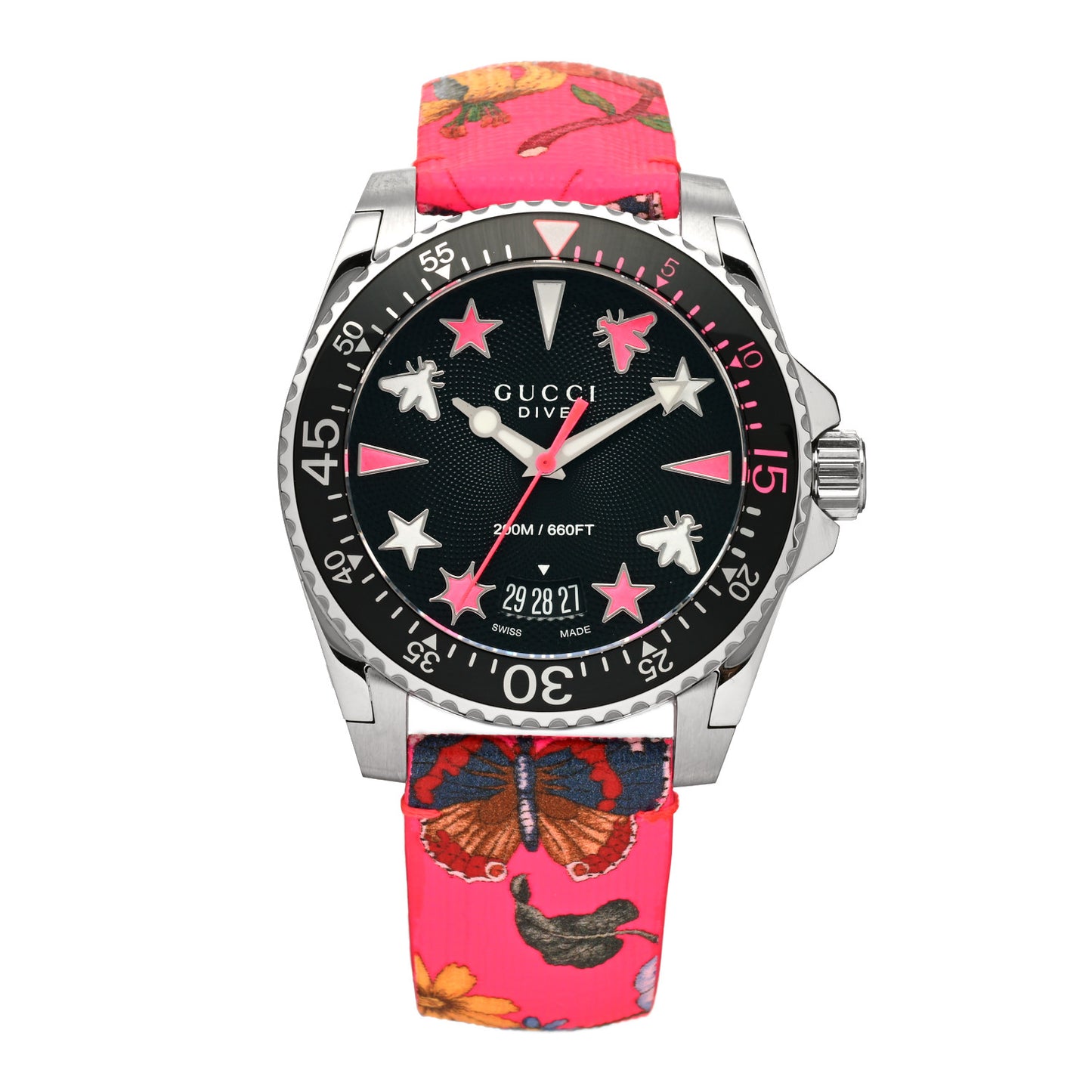 Stainless Steel Calfskin 40mm Dive Floral Quartz Watch