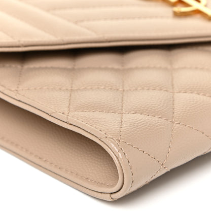 Saint Laurent Grain De Poudre Textured Mixed Matelasse Triquilt Monogram Clutch Dark Beige 9 of 11