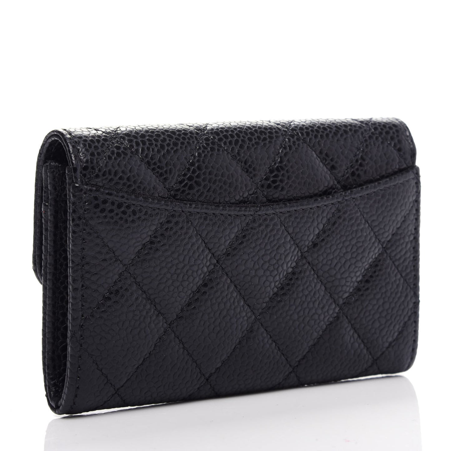 Caviar Quilted Flap Card Holder Wallet Black