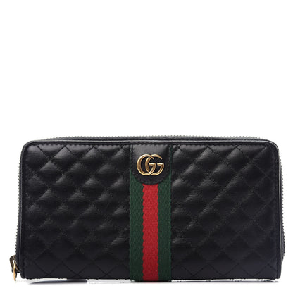 Gucci Calfskin Web Trapuntata GG Zip Around Wallet Black 1 of 7