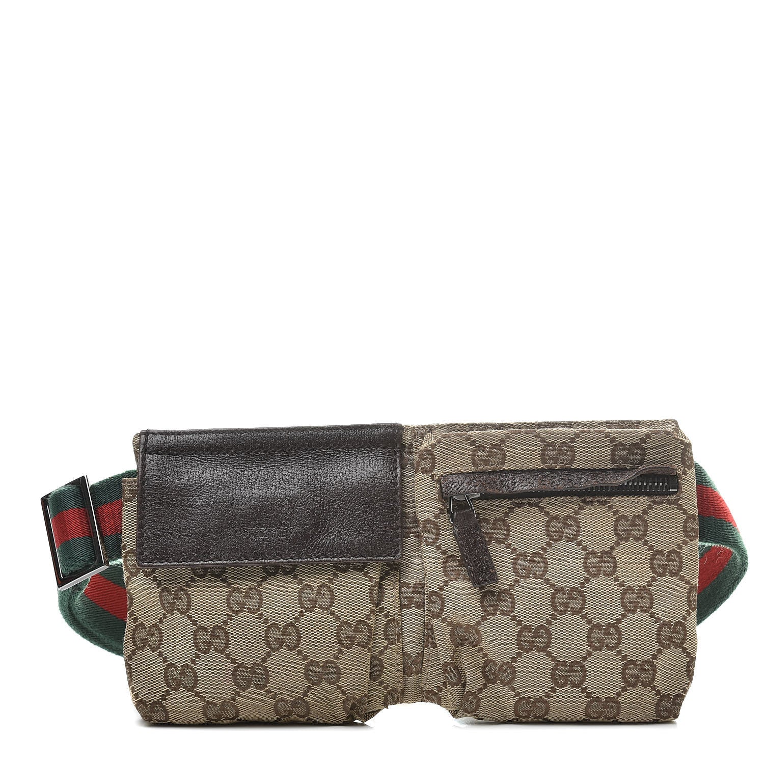 Gucci GG Monogram Web Double Pocket Belt Bag Dark Brown 1 of 14
