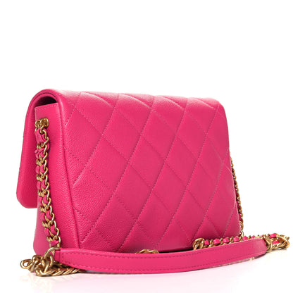 Chanel Shiny Caviar Quilted Small Chain Melody Flap Dark Pink 3 of 9