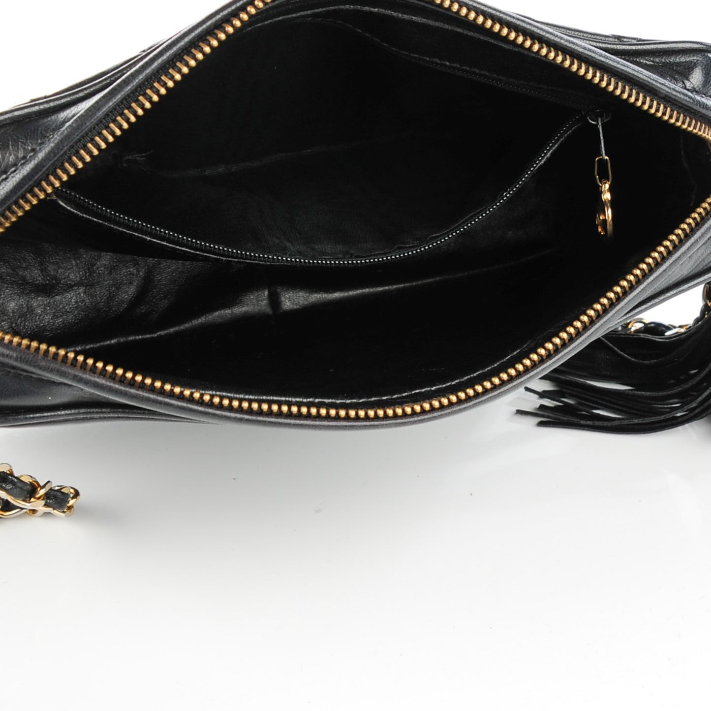 Lambskin Quilted Tassel Camera Case Black