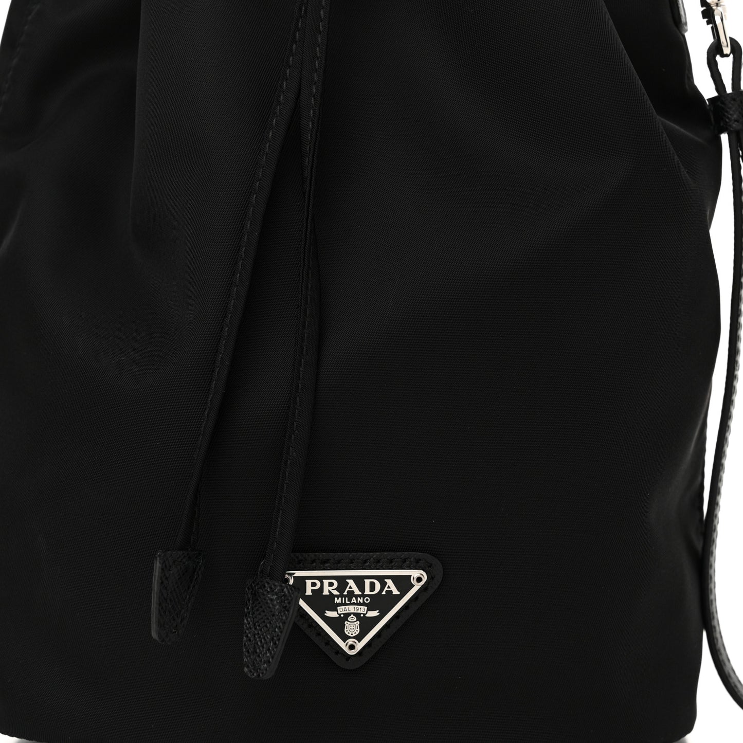 Saffiano Tessuto Nylon Vela Bucket Wristlet Black