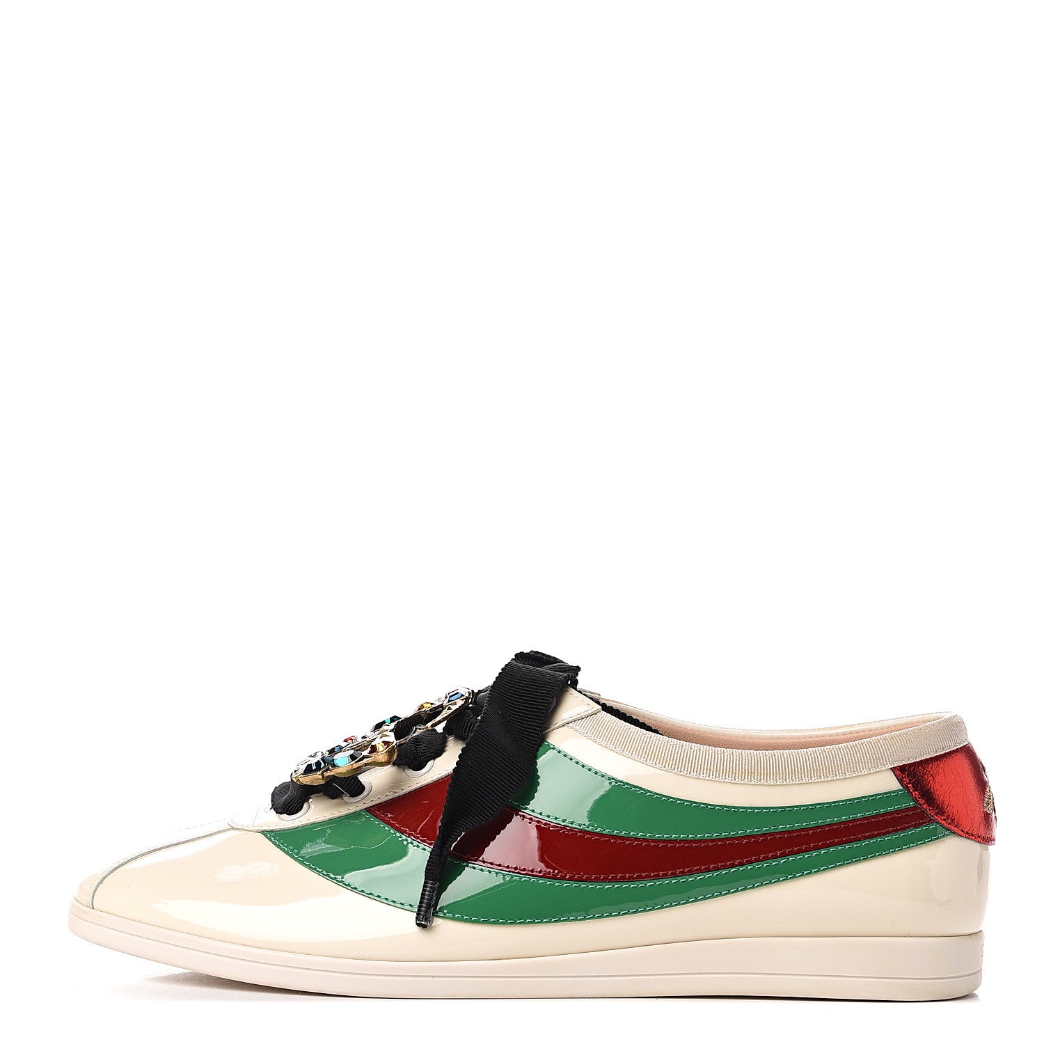Gucci Patent Crystal Web GG Womens Falacer Sneakers 40 Mystic White New Shamarock Red 1 of 12