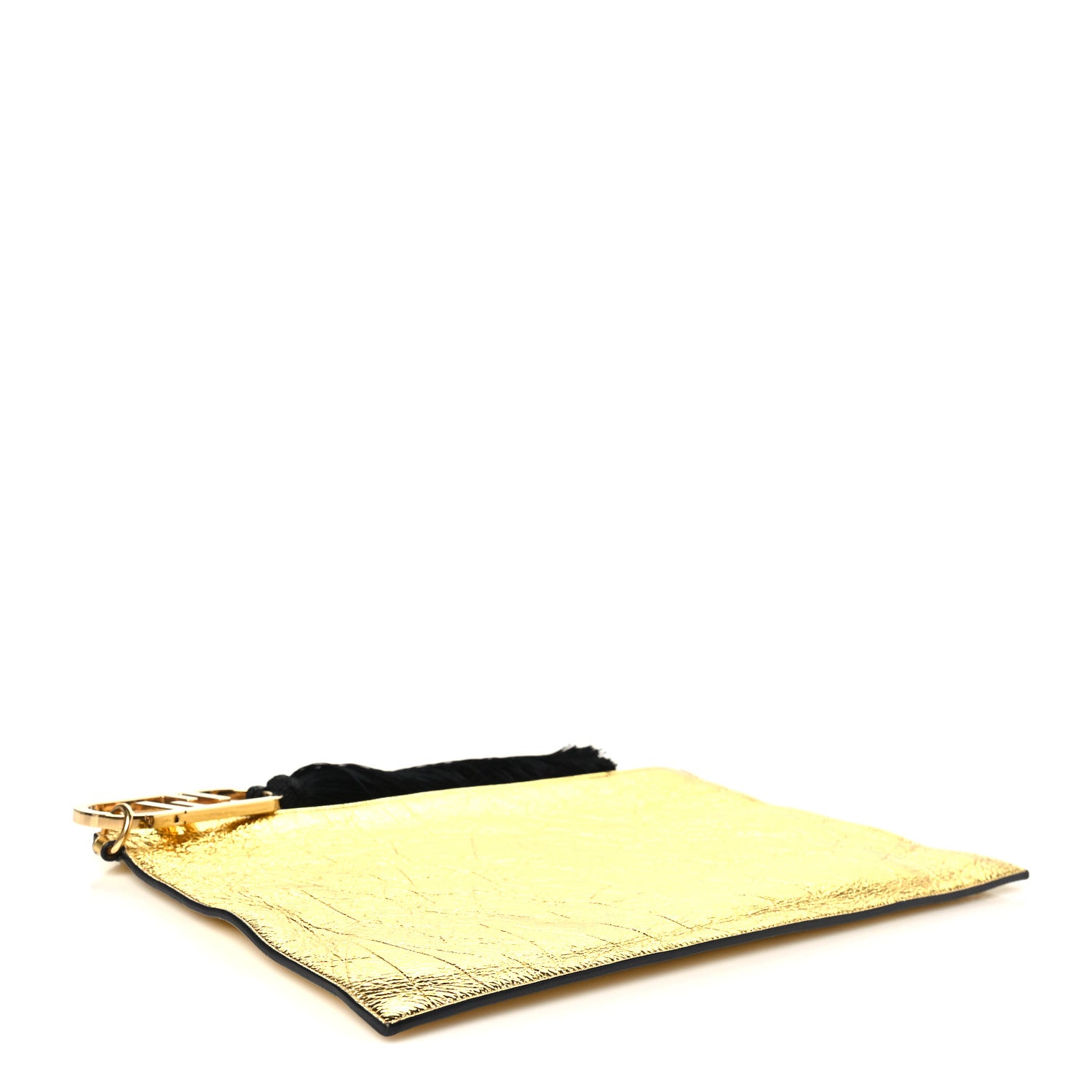 Fendi Laminated Craquele Lambskin Large Flat Pouch  Gold 4 of 8