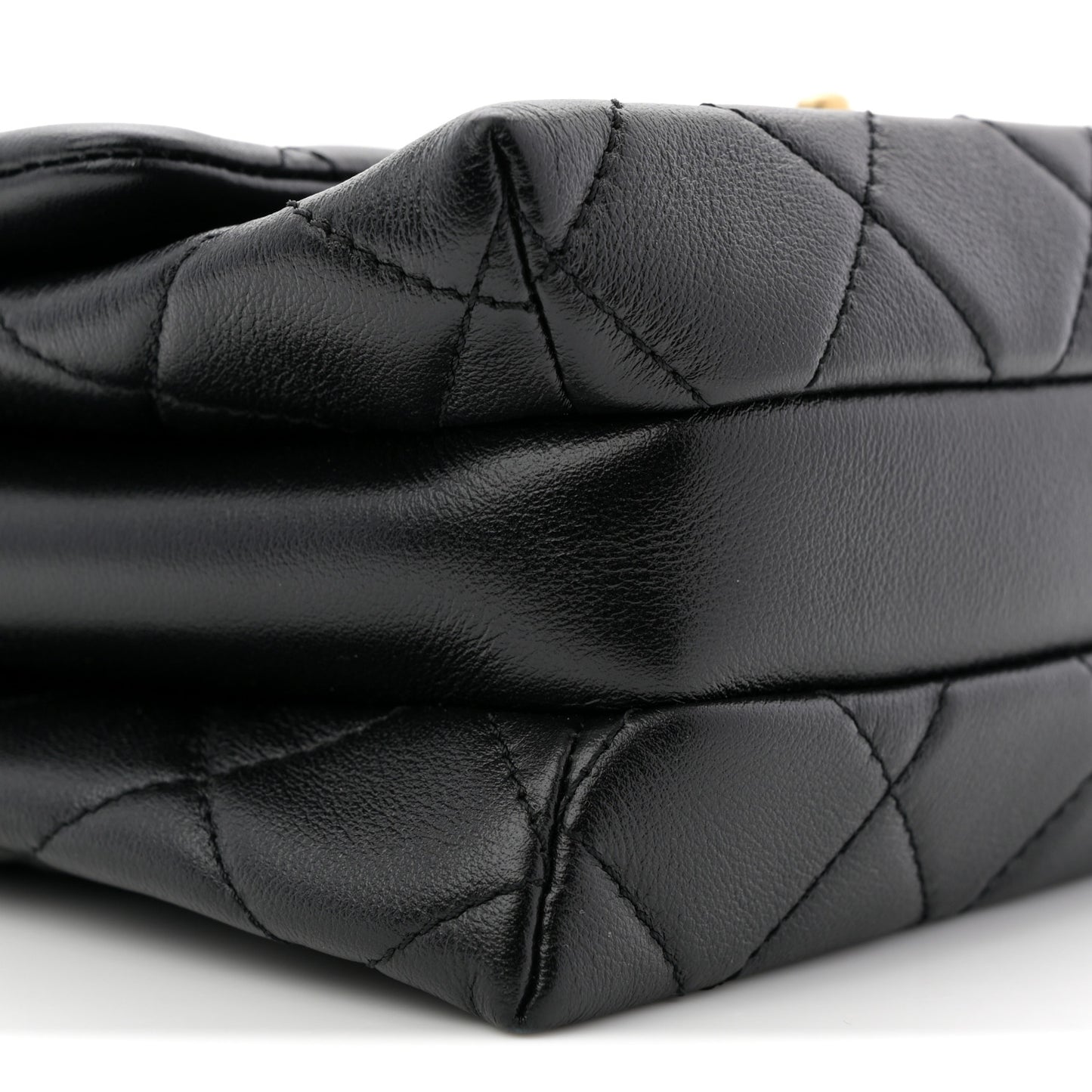 Calfskin Quilted Belt Chain Flap Black