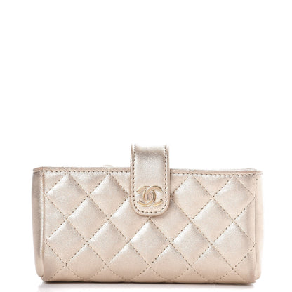 Chanel Metallic Lambskin Quilted Mini Phone Holder Clutch Light Gold 1 of 7