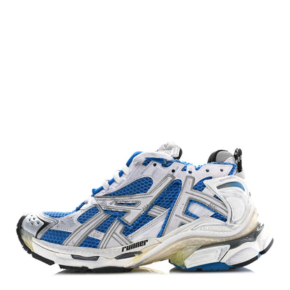 Balenciaga Mesh Rubber Distressed Womens Runner Sneakers 37 Navy White Black Grey 1 of 8