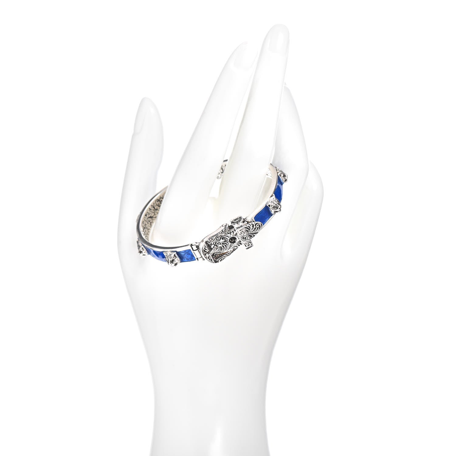 Gucci Sterling Silver Enamel Garden Feline Buckle Bracelet Blue 2 of 4