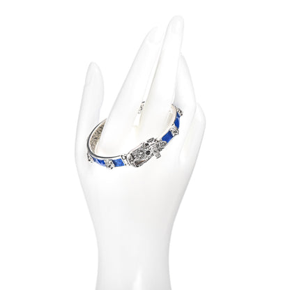 Gucci Sterling Silver Enamel Garden Feline Buckle Bracelet Blue 2 of 4