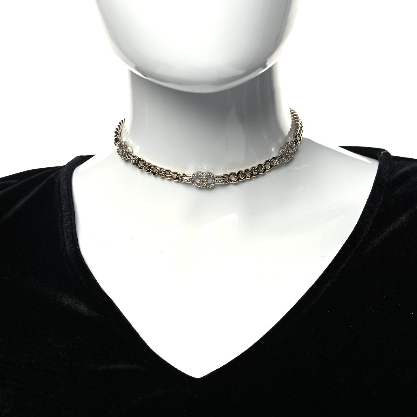 Crystal CC Chain Links Choker Necklace Gold
