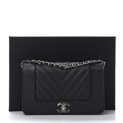 Chanel Caviar Chevron Quilted Vintage Mademoiselle Wallet On Chain WOC Black 12 of 12