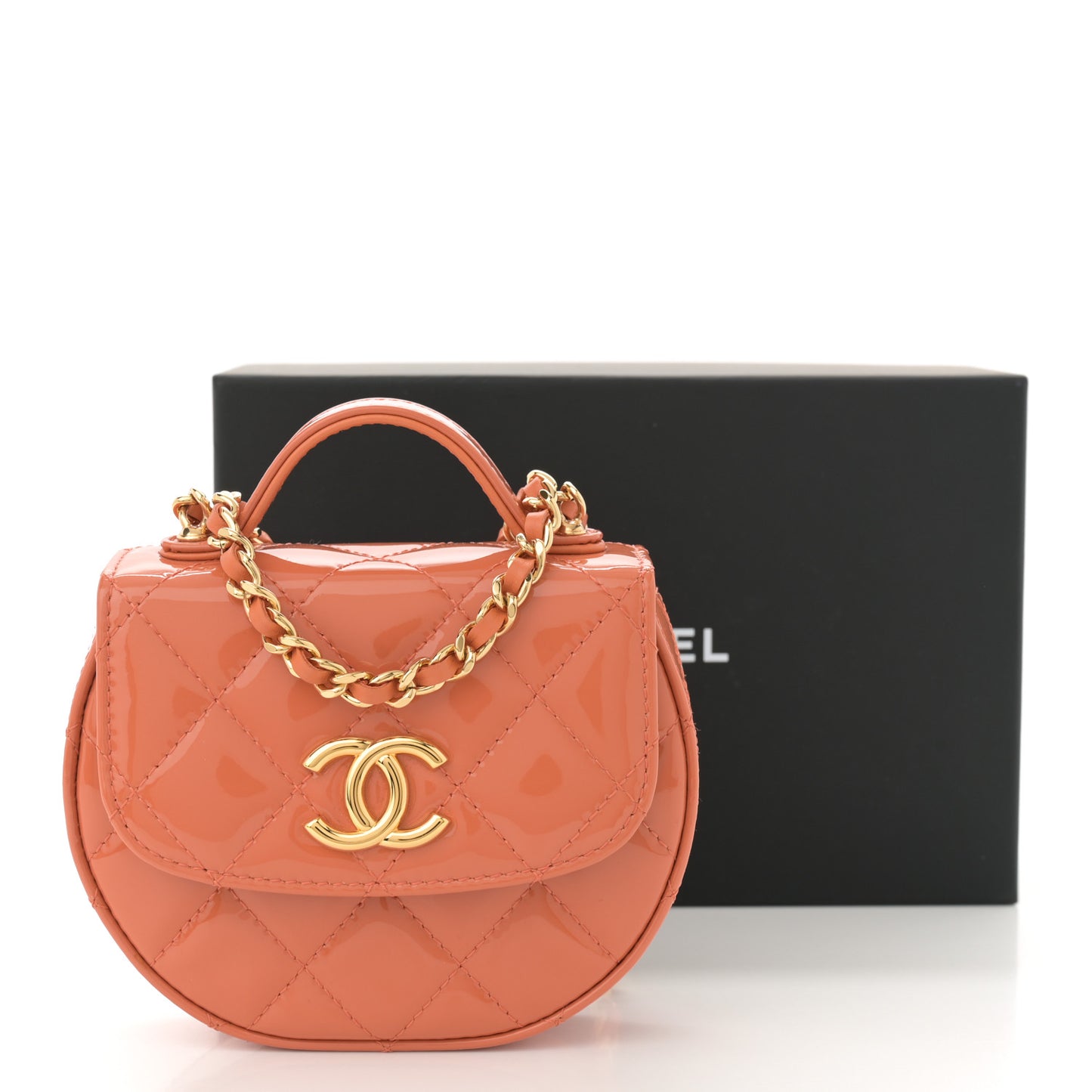 Patent Quilted Mini Top Handle Crossbody Flap Orange