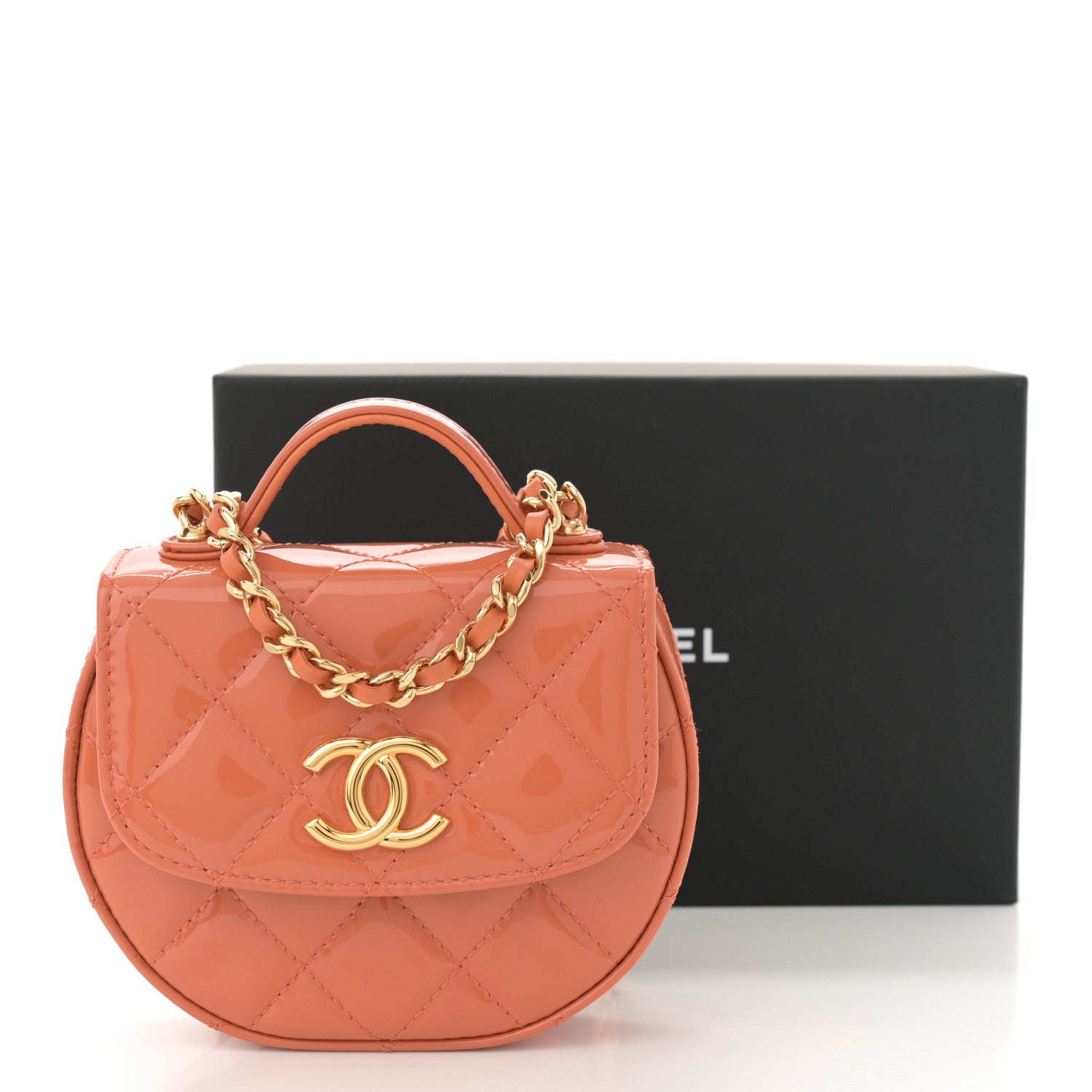 Chanel Patent Quilted Mini Top Handle Crossbody Flap Orange 11 of 11