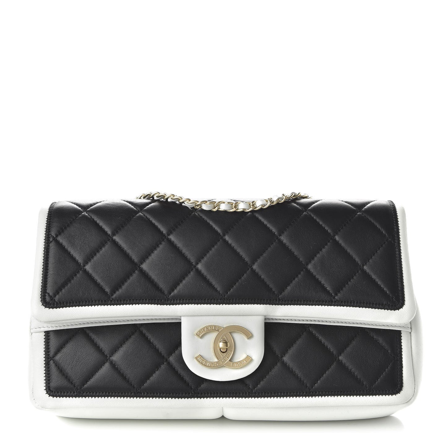 Lambskin Quilted Graphic Medium Flap Black White