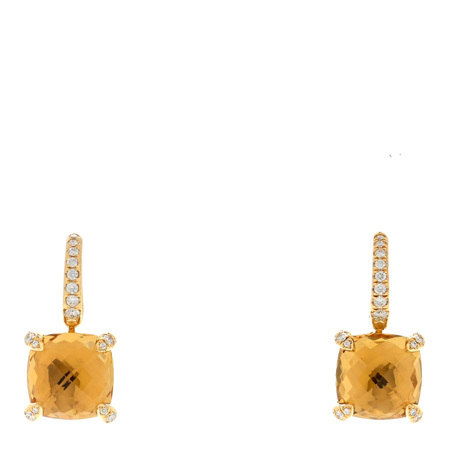 18K Yellow Gold Diamond Citrine 11mm Chatelaine Drop Earrings