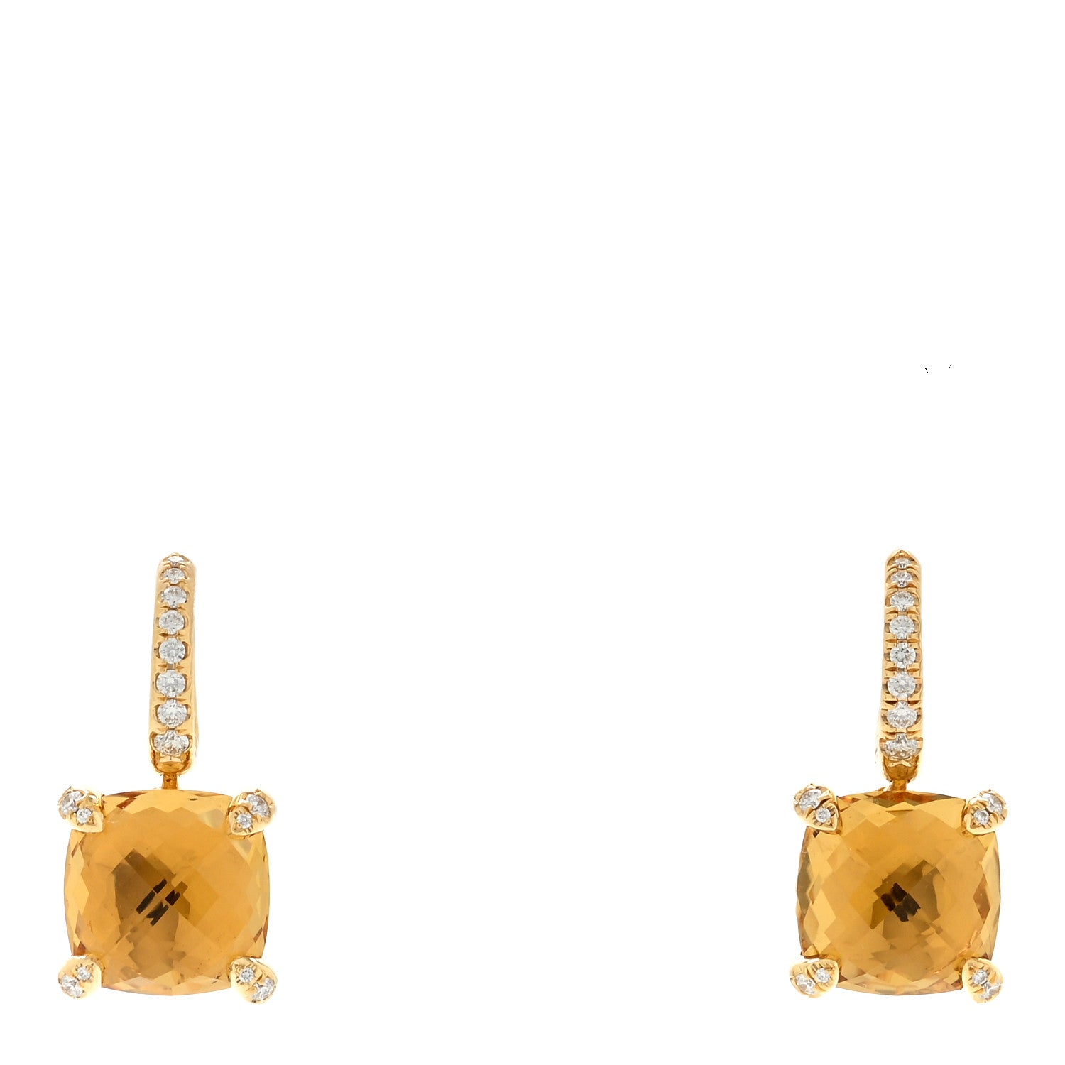 David Yurman 18K Yellow Gold Diamond Citrine 11mm Chatelaine Drop Earrings 1 of 4