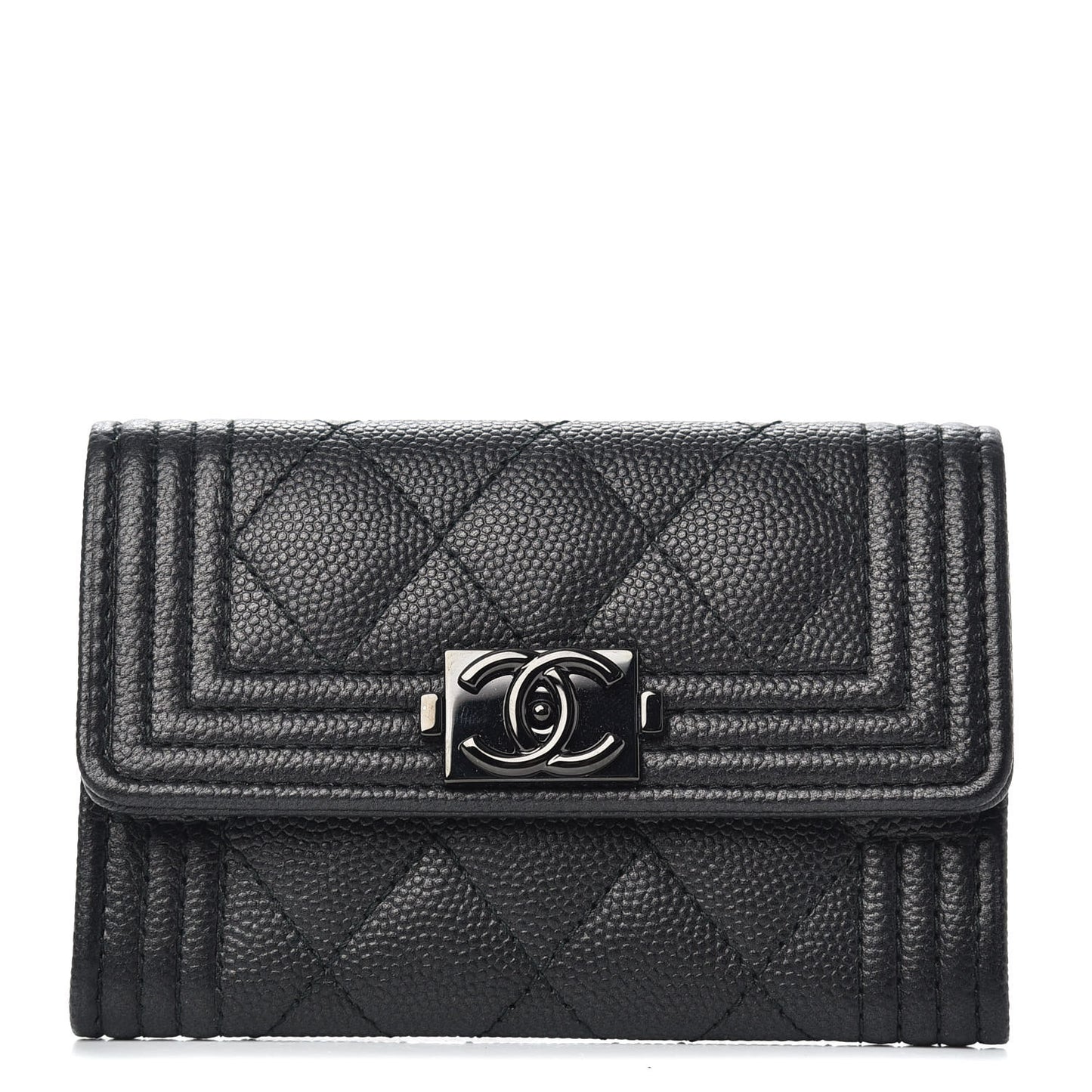 Caviar Quilted Boy Flap Card Holder So Black