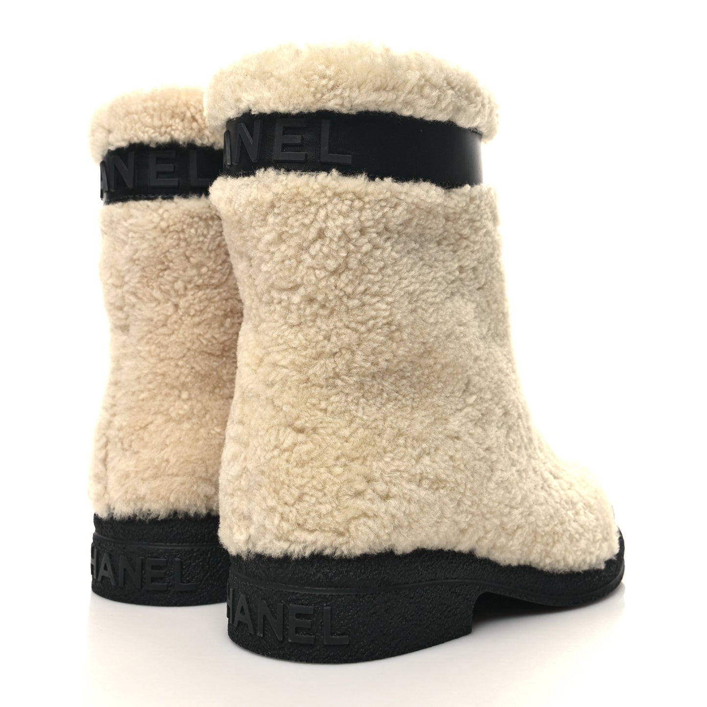 Calfskin Shearling Cap Toe Boots 37 Beige Black