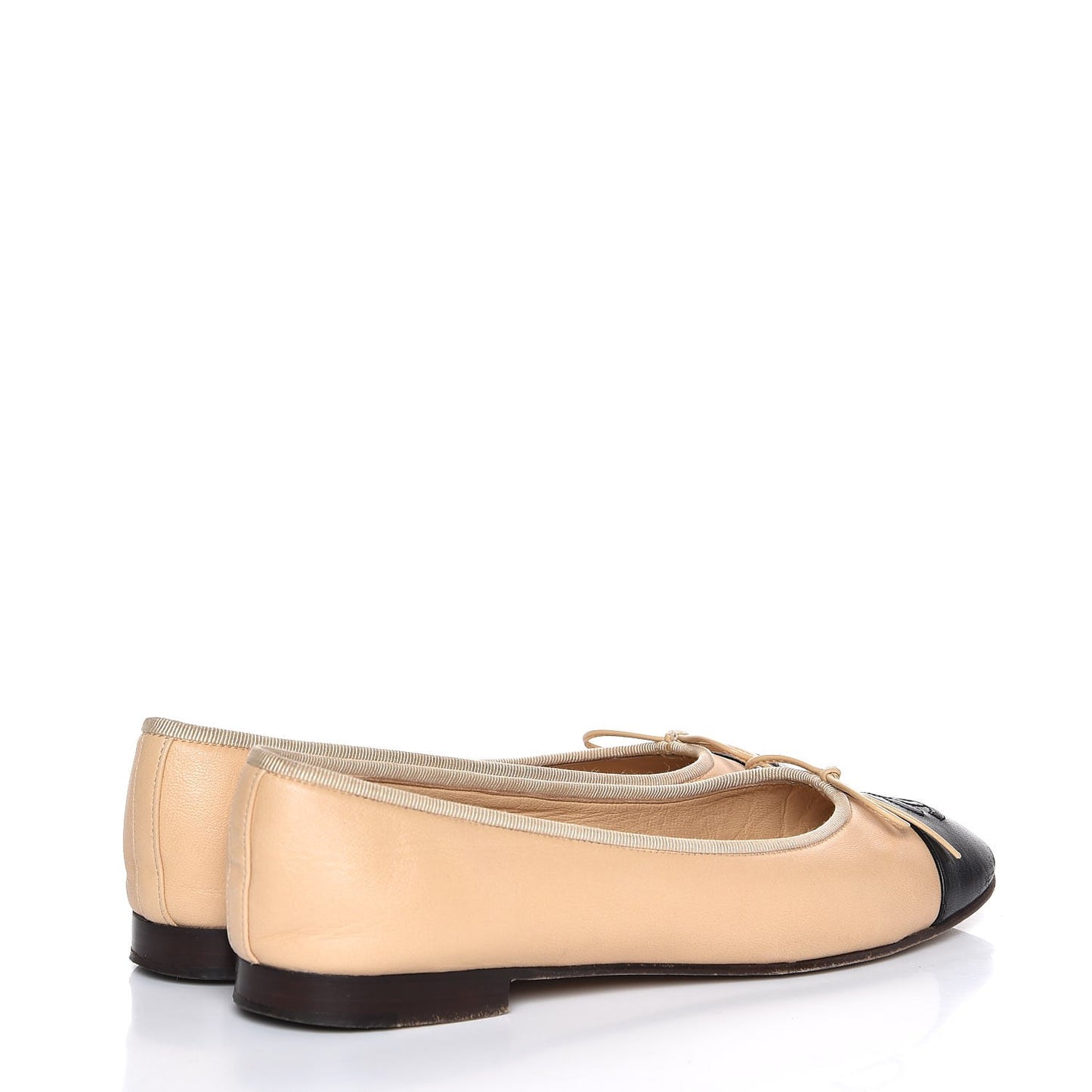 Lambskin Cap Toe Ballerina Flats 39.5 Beige Black