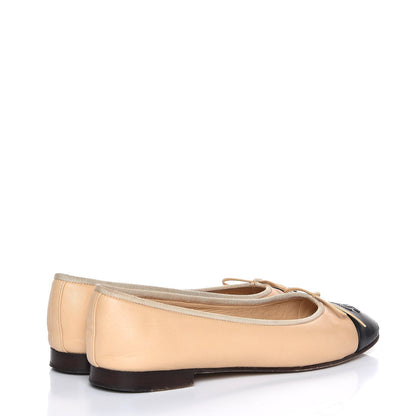 Chanel Lambskin Cap Toe Ballerina Flats 39.5 Beige Black 4 of 11
