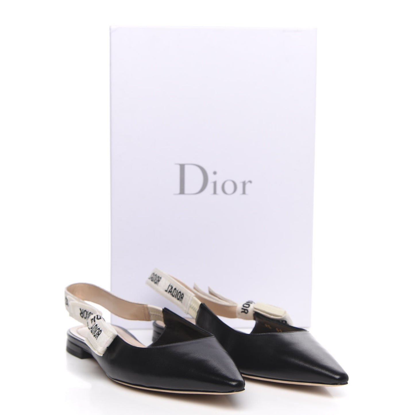 Lambskin Ribbon J'Adior Slingback Ballet Flats 38 Black