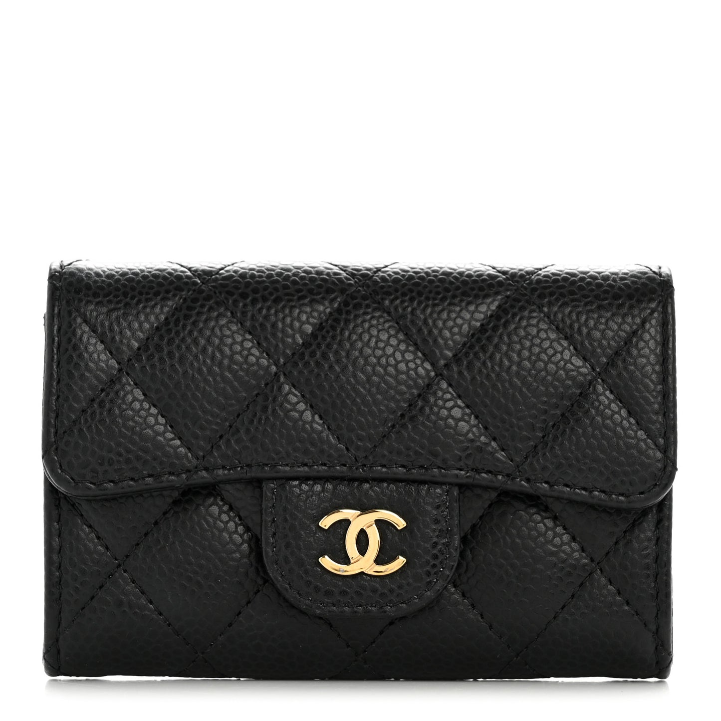 Caviar Quilted Flap Card Holder Wallet Black