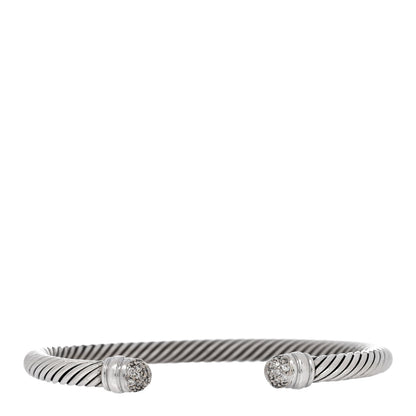 David Yurman Sterling Silver 18K White Gold Diamond 5mm Cable Classics Bracelet 1 of 3