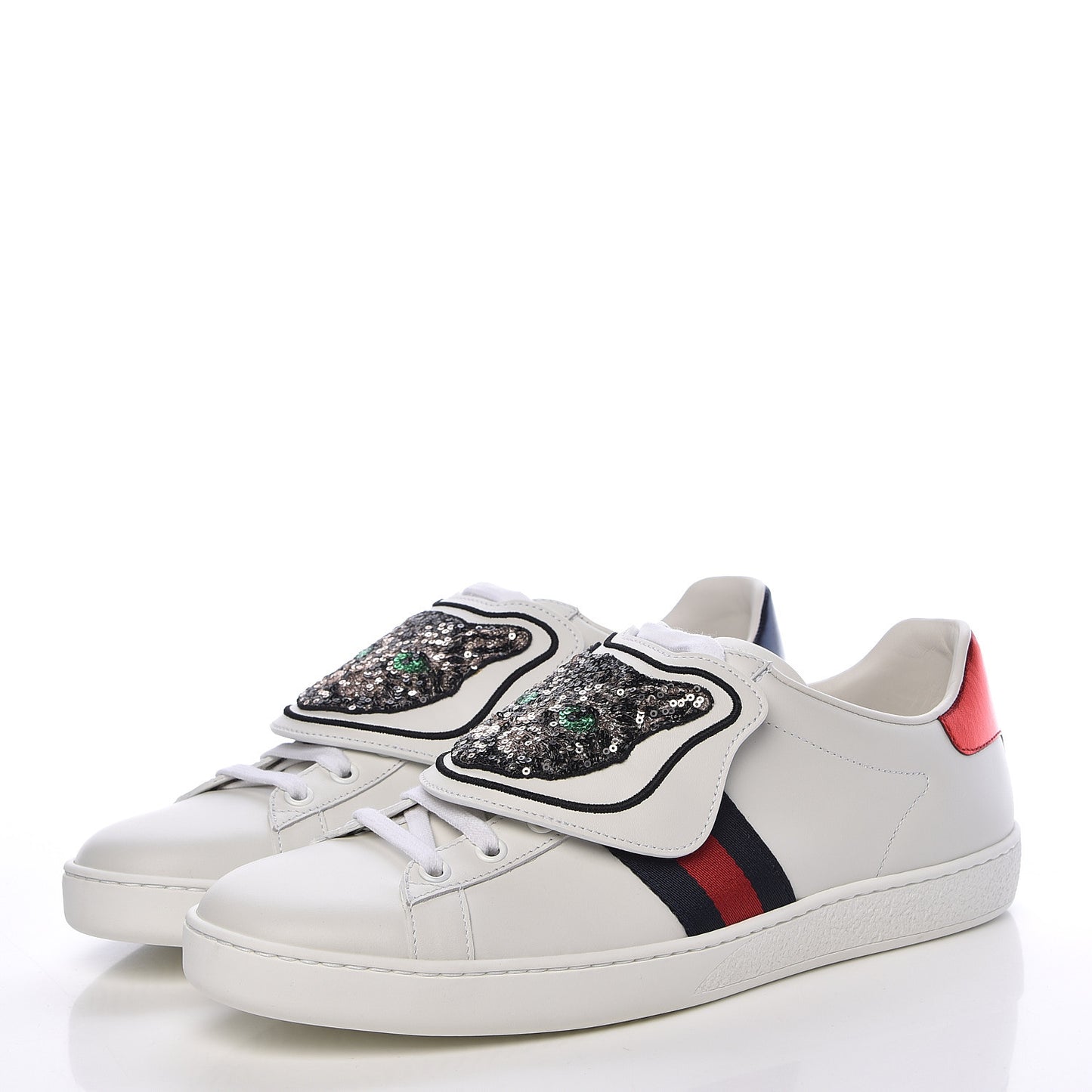 Calfskin Sequins Web Cat Womens Ace Sneakers 40.5 White