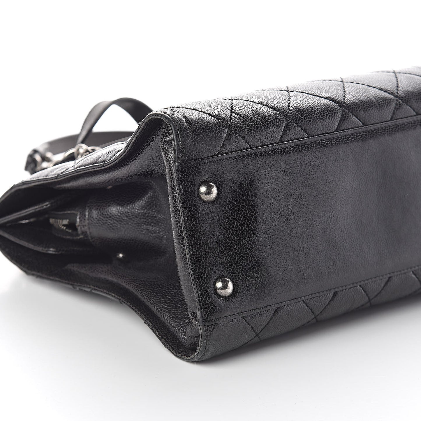 Crumpled Grained Calfskin Quilted CC Crave Tote Black