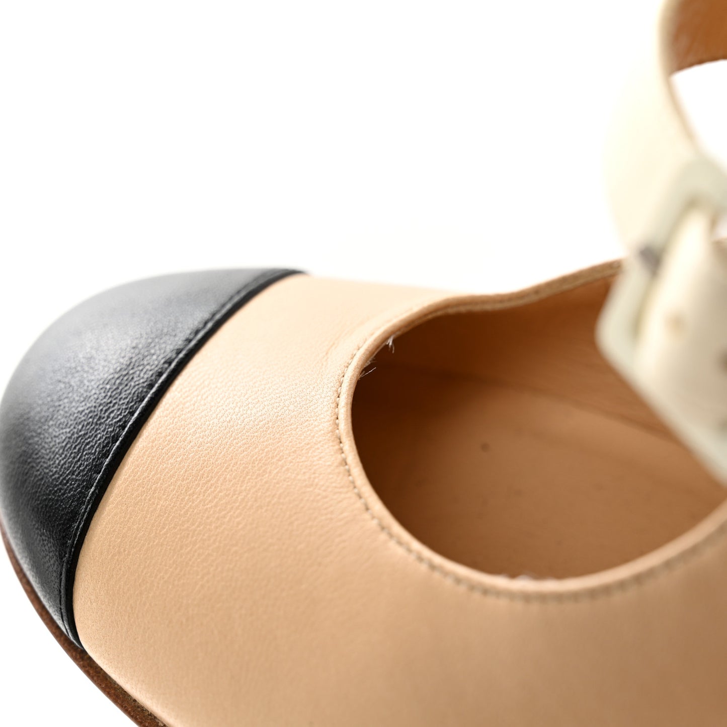 Lambskin Tri Color Cap Toe Mary Jane Pumps 37.5 Beige Black White