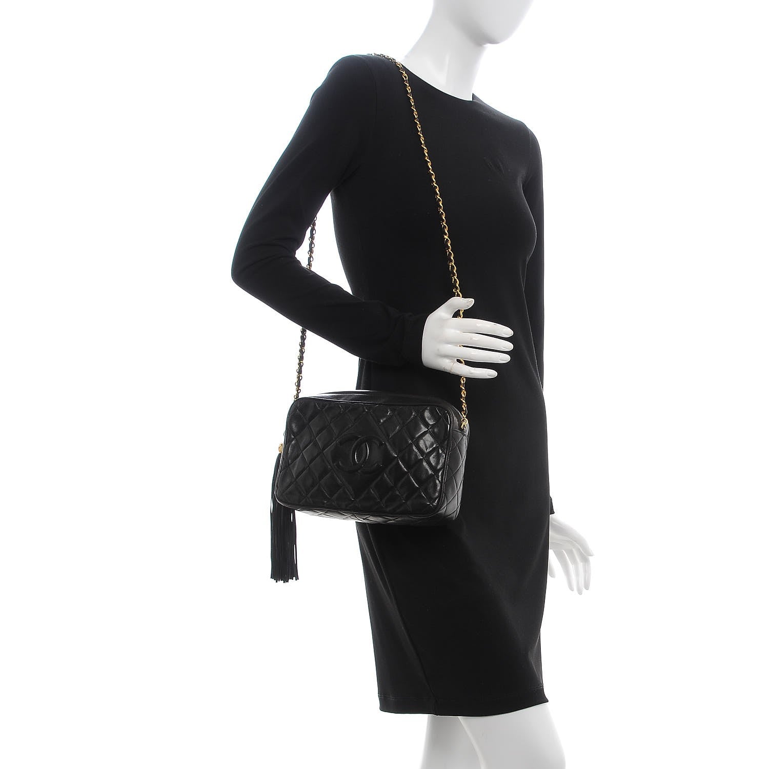Chanel Lambskin Quilted CC Tassel Camera Case Black 2 of 9