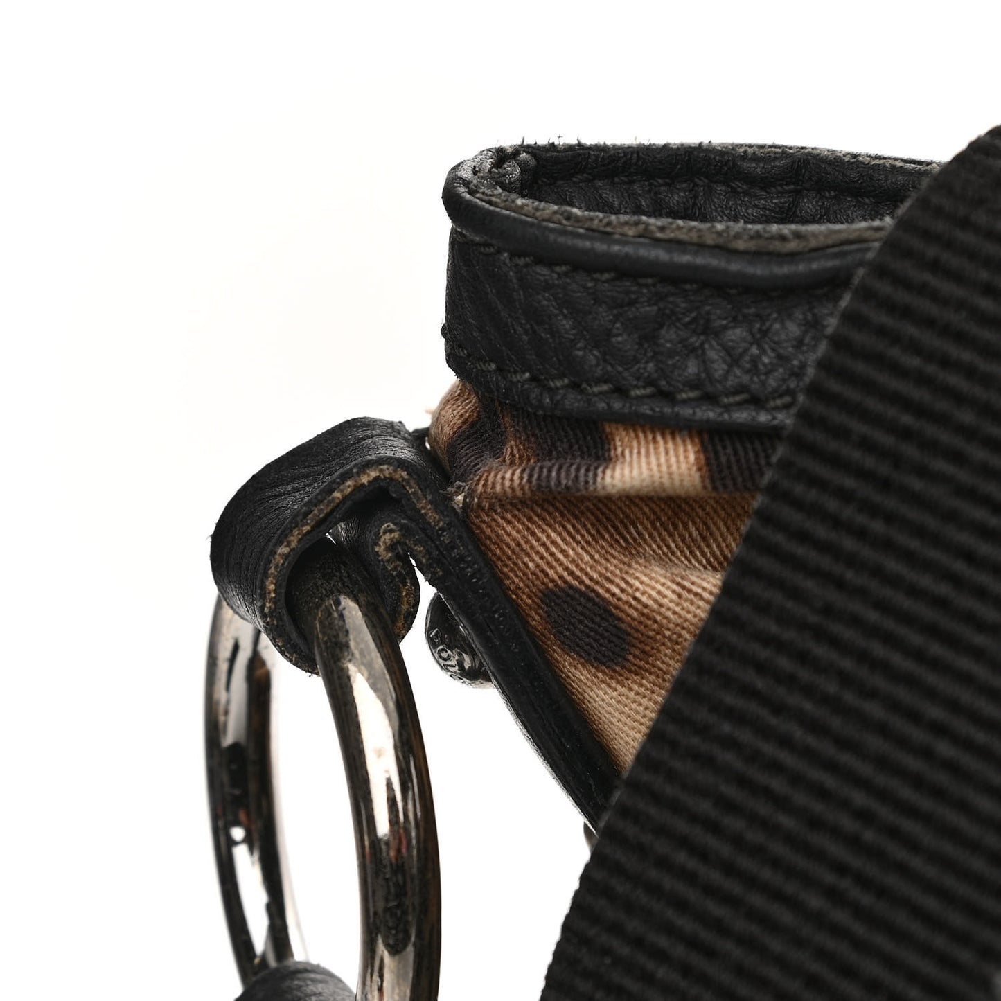 Leopard Print Canvas Calfskin Messenger Bag Black