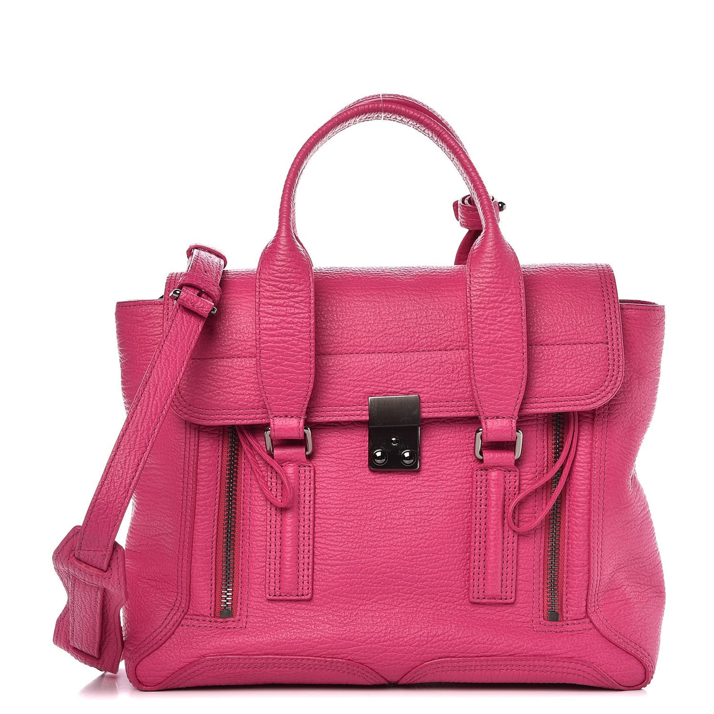 3.1 Textured Calfskin Medium Pashli Satchel Fuchsia