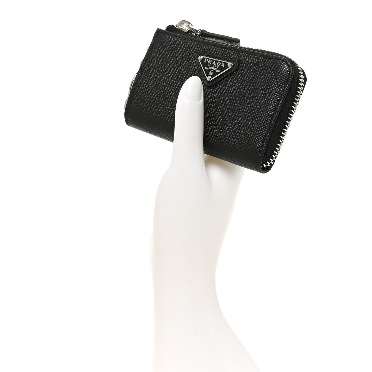 Saffiano Metal Triangle Mini Travel Pouch With Keychain Black